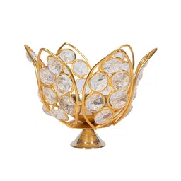 Homesake Set Of 2 Gold & White Lotus-Shaped Crystal Diyas-image-11