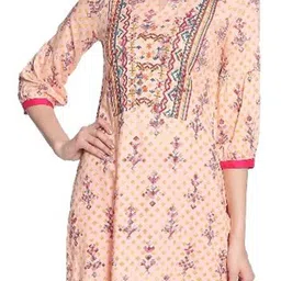 Anouk Floral Embroidered Round Neck Mirror Work Straight Liva Kurta image 3