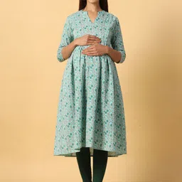 CRAFIQA Women Ethnic Motifs Printed Pure Cotton Maternity A-Line Kurta-picture-12