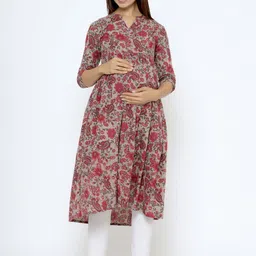 CRAFIQA Ethnic Motifs Printed Maternity & Nursing Cotton Anarkali Kurta-picture-40