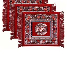 Kuber Industries Maroon Pack of 3 Rangoli Design Velvet Square Pooja Mats image 1