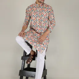FUBAR Men Multicoloured Floral Printed Pure Cotton Kurta with Churidar image 4