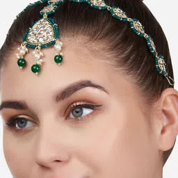 Zaveri Pearls Gold-Plated & Green Kundan Studded Matha Patti-picture-25