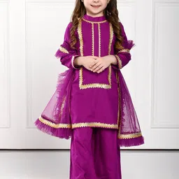 THE PONY & PEONY CO. Girls Gotta Patti Straight Kurta with Palazzos & Dupatta-picture-27