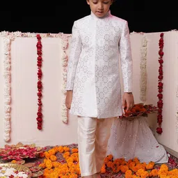Vastramay Boys Self Design Sherwani With Pyjamas image 1