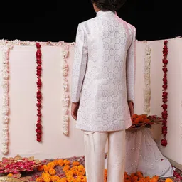 Vastramay Boys Self Design Sherwani With Pyjamas image 3
