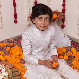 Vastramay Boys Self Design Sherwani With Pyjamas image 5