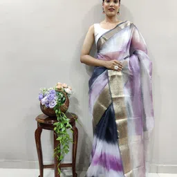 DIVASTRI Tie and Dye Zari Organza Saree-picture-20