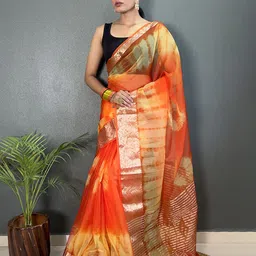 DIVASTRI Tie and Dye Zari Dyed Organza Saree-picture-29