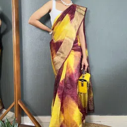 DIVASTRI Tie and Dye Woven Design Zari Organza Saree-image-43