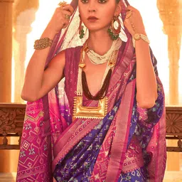 Anouk Purple & Pink Ethnic Woven Design Zari Patola Saree image 4