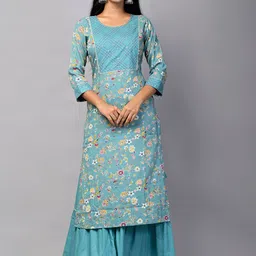 PUKHYA Floral Printed Gotta Patti Detailed Straight Kurta With Sharara image 1