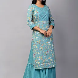 PUKHYA Floral Printed Gotta Patti Detailed Straight Kurta With Sharara image 3