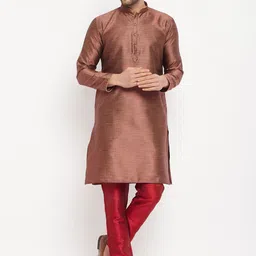 VASTRAMAY Woven Design Mandarin Collar Thread Work Kurta with Pyjamas-picture-33
