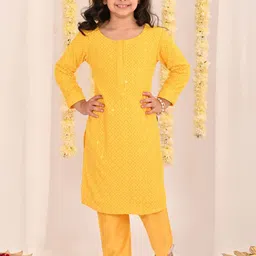 VASTRAMAY Girls Embroidered Thread Work Straight Kurta with Sharara-picture-19