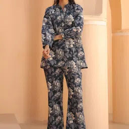 JISORA Floral Printed Pure Cotton Top & Trousers Co-Ords Set-image-33