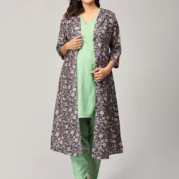 The Mom Store Maternity V-Neck Kurta & Trouser With Shrug-image-15