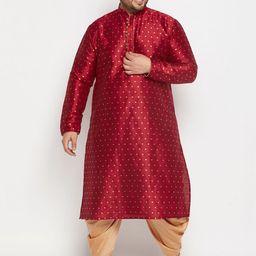 VASTRAMAY Men Plus Size Woven Design Jacquard Kurta with Dhoti Pants-picture-29