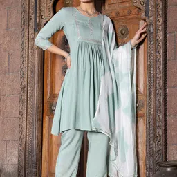 Stylum Yoke Design Pleated Gotta Patti Kurta with Trouser & Dupatta-picture-49