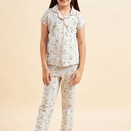 Sweet Dreams Girls Grey & White Conversational Printed Pure Cotton Night Suit-picture-20