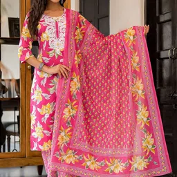 Sangria Printed Yoke Embroidered Kurta With Trousers & Dupatta Set-image-71