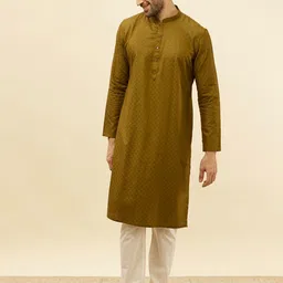 Manyavar Woven Design Regular Pure Cotton Kurta with Pyjamas-picture-36