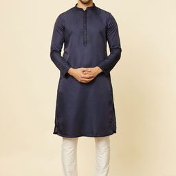 Manyavar Mandarin Collar Straight Satin Kurta with Pyjamas-picture-13