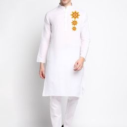 DEVOILER Ethnic Motifs Printed Band Collar White Romance Straight Kurta with Pyjamas-picture-45