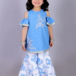 LIL DRAMA Girls Ethnic Motifs Embroidered Thread Work Pure Cotton Kurta with Sharara-picture-32