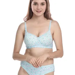 Aamarsh Pack Of 2 Printed Cotton Lightly Padded Bra With Briefs image 3