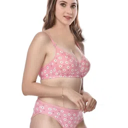 Aamarsh Pack Of 2 Printed Cotton Lightly Padded Bra With Briefs image 2