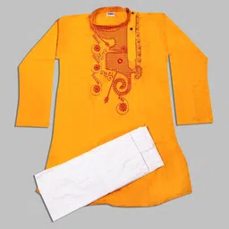 BAESD Boys Ethnic Motifs Embroidered Angrakha Pure Cotton Kurta with Pyjamas image 2