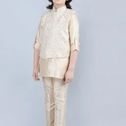 Aj DEZInES Boys Band Collar Kurta with Pyjamas & Nehru Jacket image 4