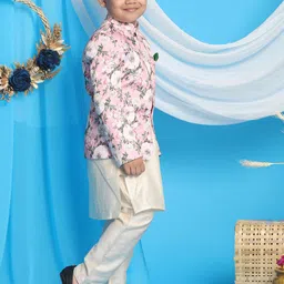 VASTRAMAY Boys Off White Floral Kurta with Pyjamas & Jacket image 2
