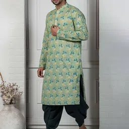 KISAH Floral Printed Mandarin Collar Regular Kurta With Dhoti Pants image 5