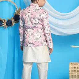 VASTRAMAY Boys Off White Floral Kurta with Pyjamas & Jacket image 3