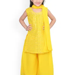BAESD Girls Ethnic Motifs Mirror Work Georgette Straight Kurti with Palazzo & Dupatta-picture-29