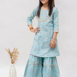 BAESD Girls Floral Printed Regular Gotta Patti Pure Cotton Kurta & Palazzos-picture-58