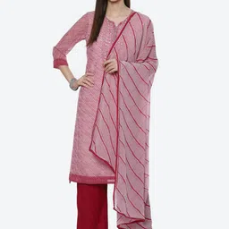 Biba Women Pink Leheriya Striped Sequinned Kurta with Palazzos & With Dupatta-image-18