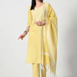 ALL WAYS YOU Floral Embroidered Mirror Work Straight Kurta with Trousers & Dupatta-picture-12