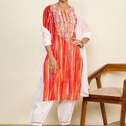 WineRed Ethnic Motifs Embroidered Mirror Work Pure Cotton Kurta & Trousers With Dupatta-picture-26
