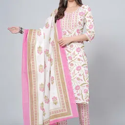 JAHIDA COMFORT WITH STYLE Floral Printed Pure Cotton Kurta With Trousers & Dupatta-picture-19