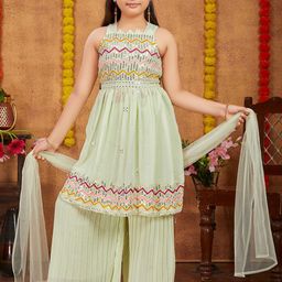 BAESD Girls Ethnic Motifs Embroidered Georgette Sequinned A-Line Kurta Set-picture-43