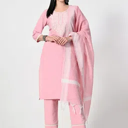 ALL WAYS YOU Floral Embroidered Straight Kurta with Trousers & Dupatta image 1