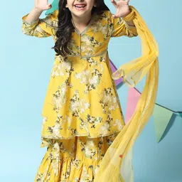 Biba Floral Printed Empire Kurta with Sharara & Dupatta-picture-25