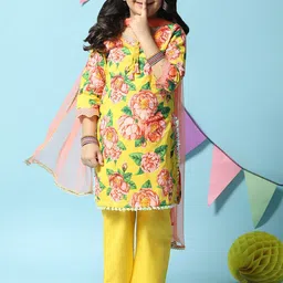 Biba Floral Printed Kurta with Trousers & Dupatta-picture-24