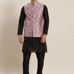 SOJANYA Mandarin Collar Regular Kurta With Churidar & Nehru Jacket-picture-18