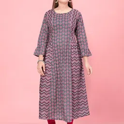 Aarika Girls Floral Printed Bell Sleeve Regular Pure Cotton Kurta With Leggings-picture-32