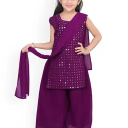 BAESD Girls Ethnic Motifs Embroidered Mirror Work Kurta With Palazzos & Dupatta image 1