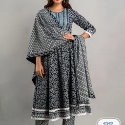 NISHABD Floral Printed Empire Gotta Patti Pure Cotton Kurta with Trousers & With Dupatta-image-19